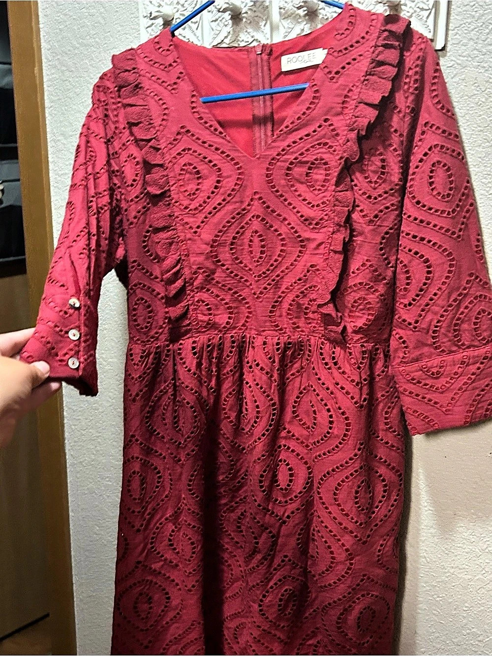 Roolee Roolee Mom Red Eyelet Ruffle Dress, Red, Medium